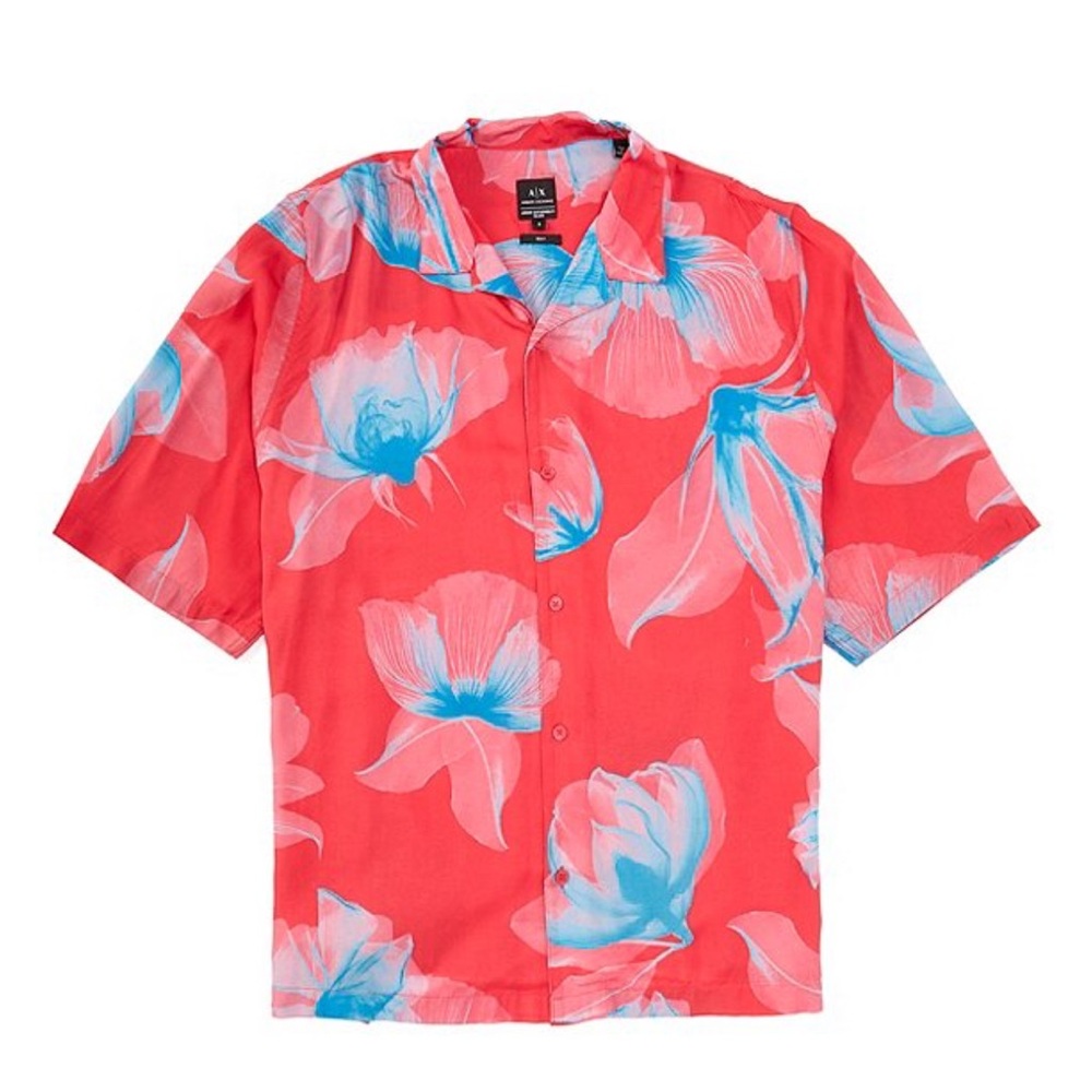 Men's Armani Exchange Floral Print Short Sleeve Woven Camp Shirt XXL New